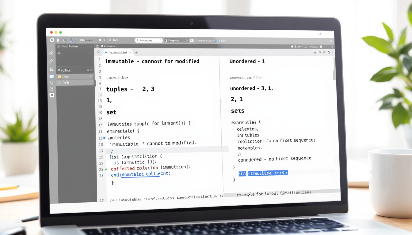 튜플과 집합의 특징과 차이를 나타낸 파이썬 코드 에디터 화면